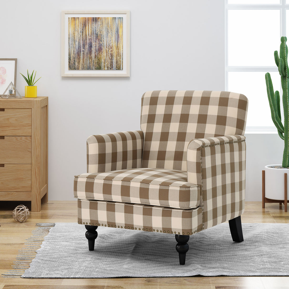 Harrison Tufted Club Chair Brown Fabric