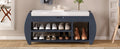 Retro Multifunctional Storage Bench With Cushion And Curved Side Panel For Entrance And Living Room Antique Navy Antique Navy Mdf