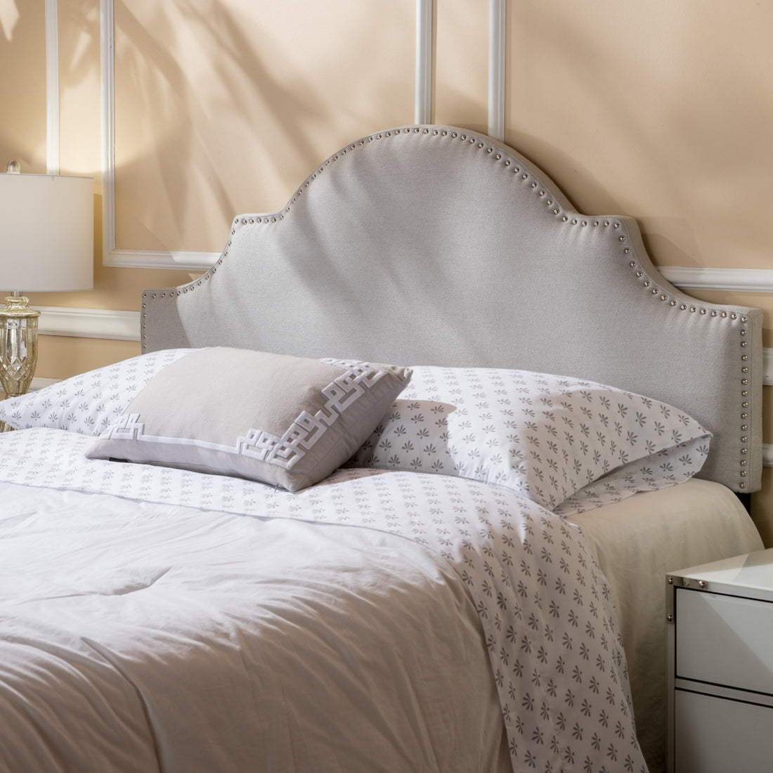 Queen&Full Sized Headboard Queen Light Grey Fabric