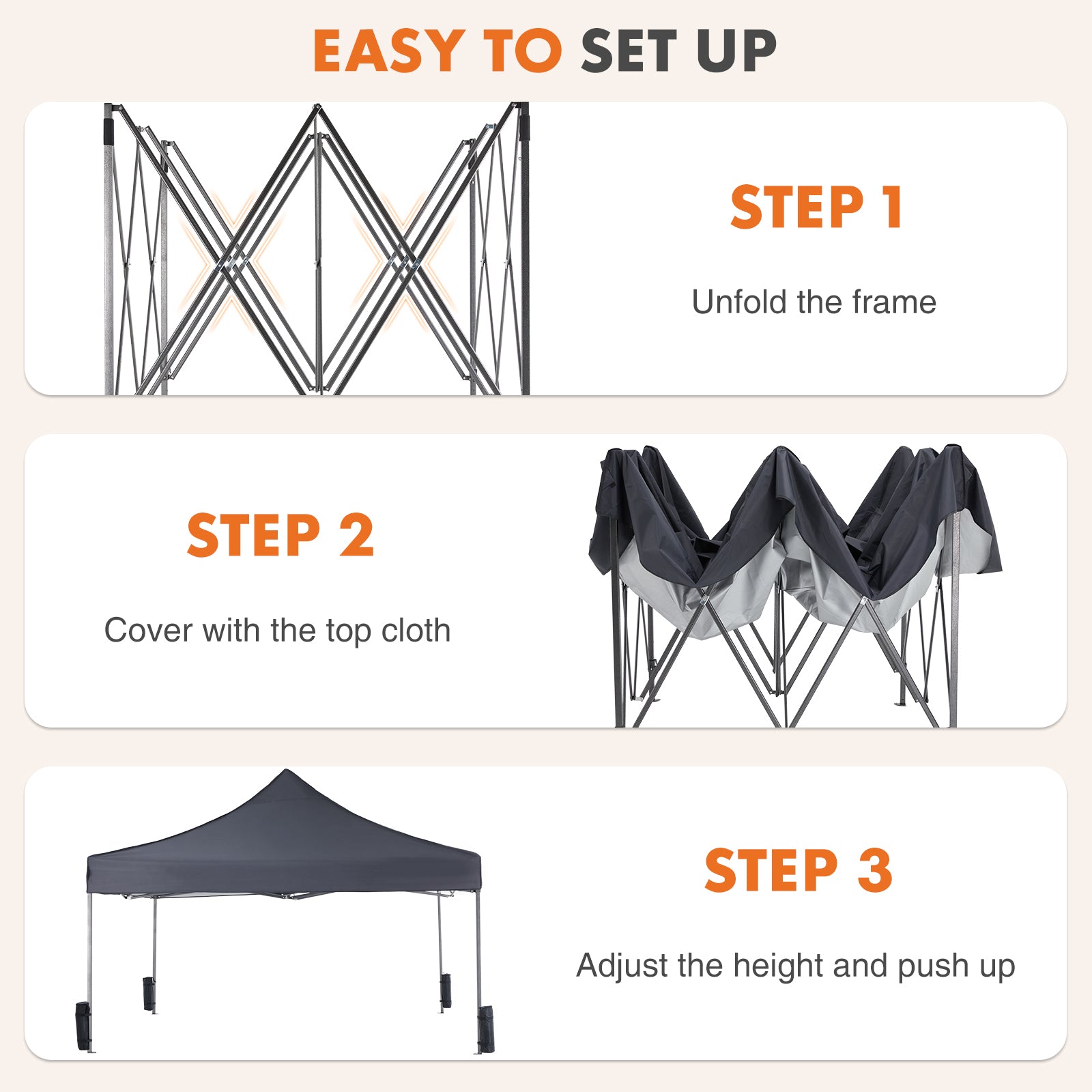 10 X 10Ft Pop Up Canopy Tent Easy Setup Outdoor Shade Instant Portable Sun Shelter Canopy Tent For Parties Camping Beach,Gray Gray Pe Rattan Iron Waterproof Fabric