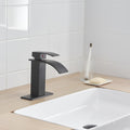 Matte Black Waterfall Single Handle Low Arc Bathroom Faucet With Drain Matte Black Brass