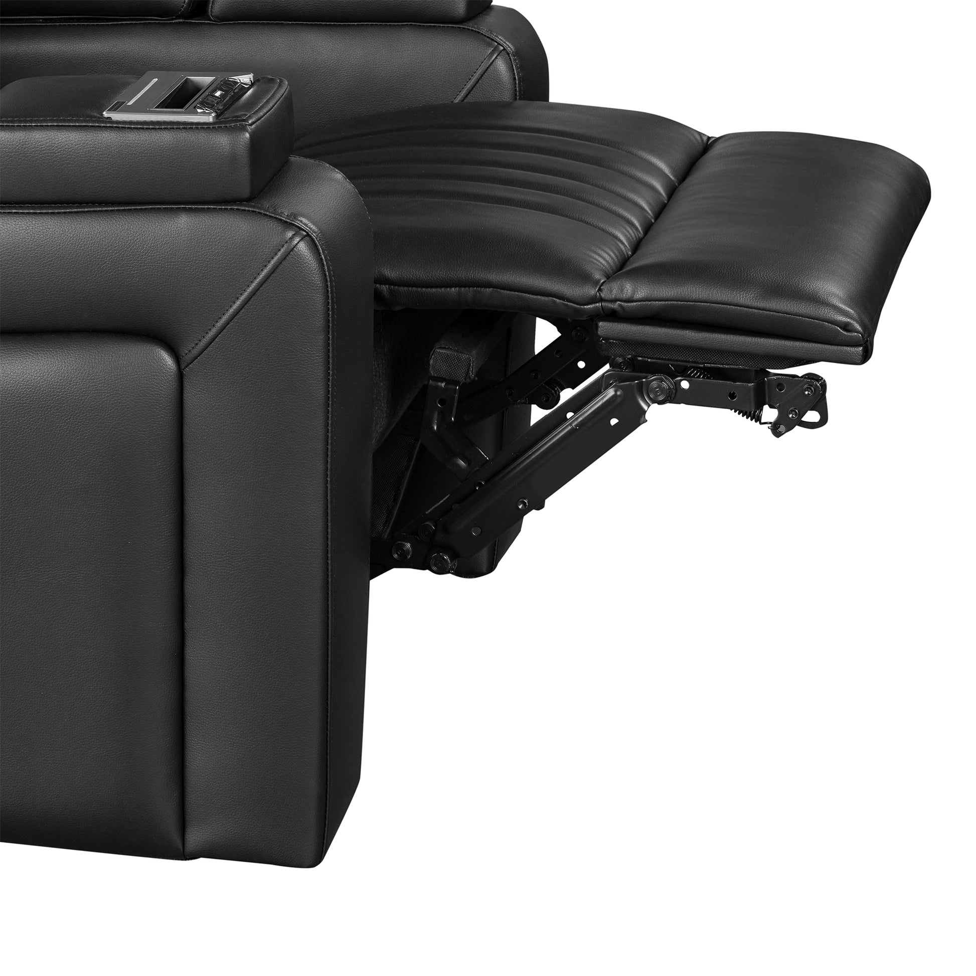 Pu Leather Power Recliner Home Theater Recliner With Power Adjustable Headrest, Wireless Charging Device, Usb Port, Storage Arms, Cup Holder And Swivel Tray Table For Living Room, Black Black Foam Pu Leather