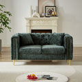 60 Inch Chenille Pull Buckle Design Sofa For Living Room,Buttons Tufted With Copper Nail Decoration Armrest, Modern Couch Upholstered Button And Metal Legs Green Foam Chenille 2 Seat