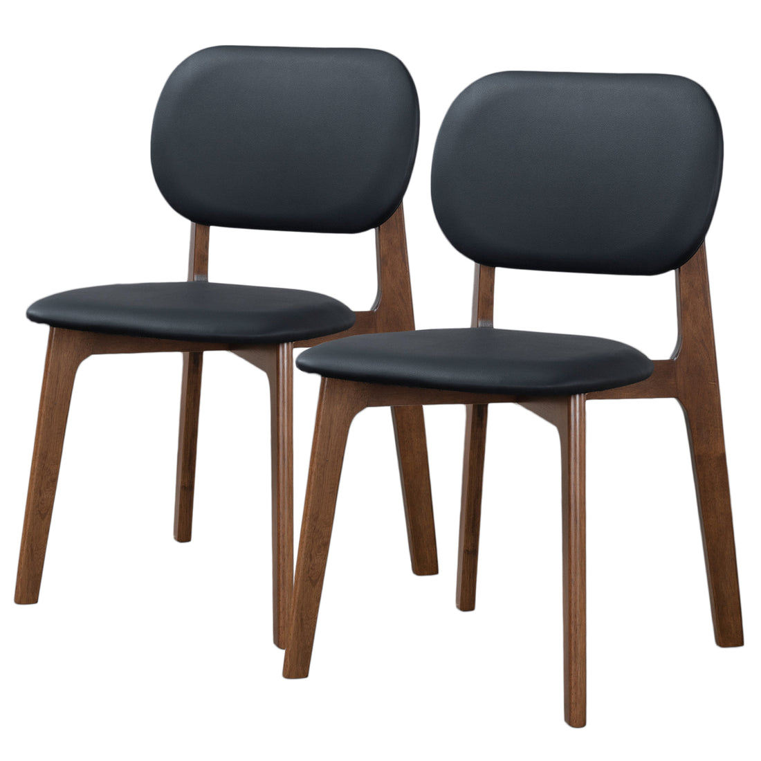 Kelsey Black Leather Dining Chair Set Of 2 Solid Black,Brown Brown Dining Room Foam Wipe Clean Mid Century Modern Dining Chairs Rubberwood Foam Faux Leather,Solid Wood