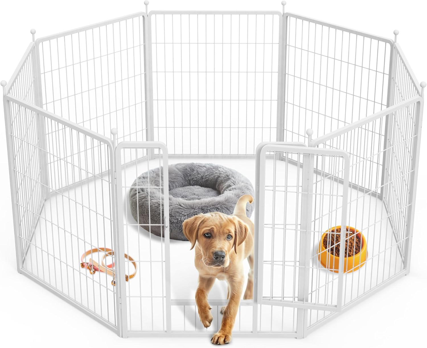 Dog Playpen, 32" Height 8 Panels Fence With Anti Rust Coating, Metal Heavy Portable Foldable Dog Pen For Small Medium Dogs Rv Camping, White White Metal