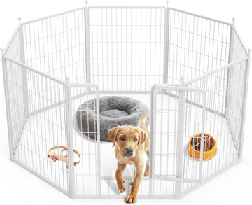 Dog Playpen, 32" Height 8 Panels Fence With Anti Rust Coating, Metal Heavy Portable Foldable Dog Pen For Small Medium Dogs Rv Camping, White White Metal