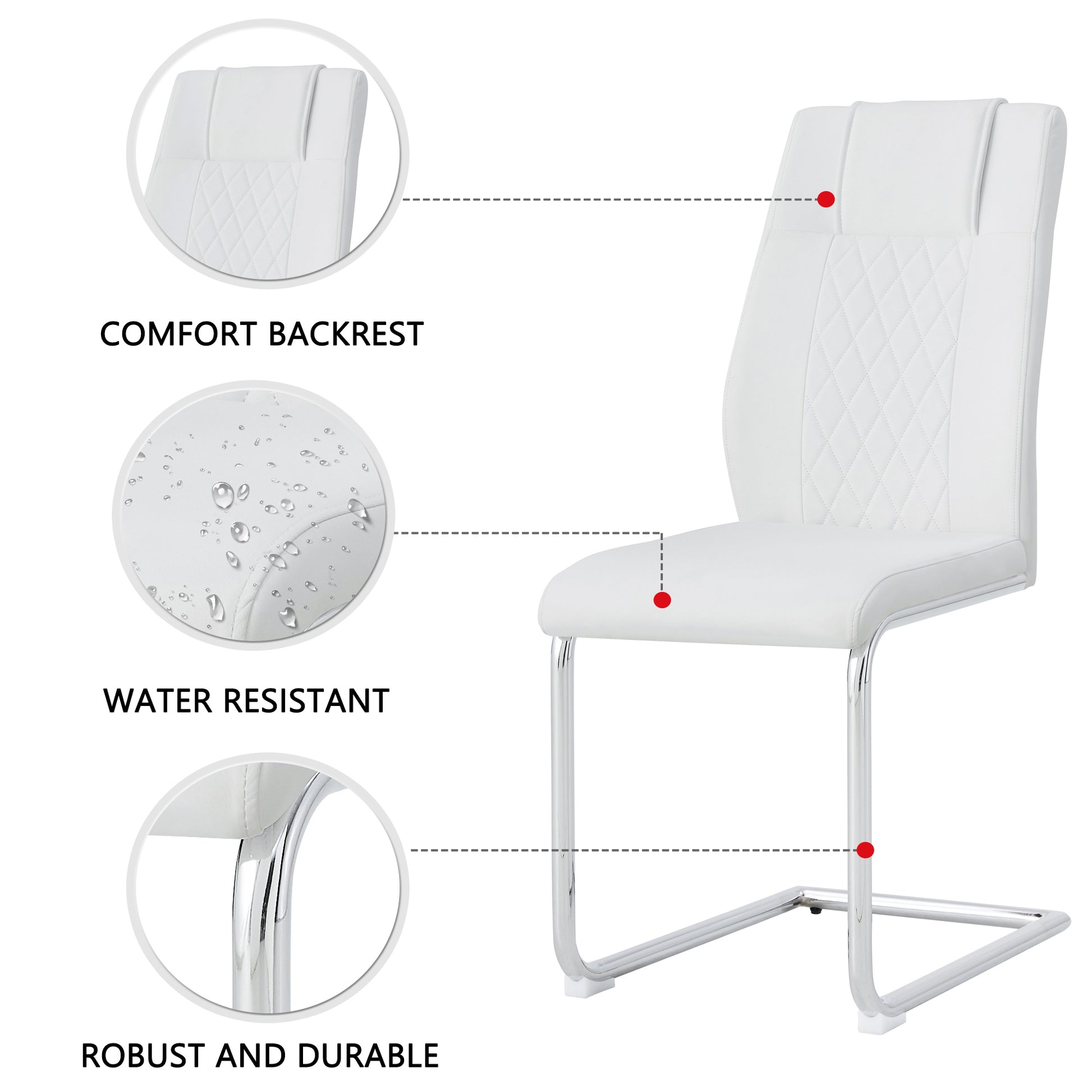 Table And Chair Set.Modern Rectangular Glass Dining Table With A Tempered Glass Tabletop And Silver Metal Legs, Paired With Multiple Chairs Designed With Pu Cushions And Silver Metal Legs. Silver White Seats 6 Tempered Glass
