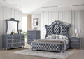 1Pc Glam 9 Drawer Dresser W Tempered Glass Top Velvet Tufted Drawer Front Faux Crystal Drawer Knobs Bedroom Furniture Gray Bedroom Glam Wood