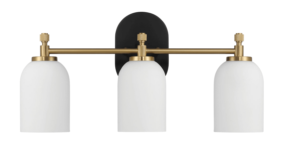 Meadows Three Lights Vanity Brushed Gold Bathroom Wall Light For Bathroom Over Mirror 20.5"W 10.125"H 5.5"E With White Frosted Glass Black,Gold,White Glass,Metal