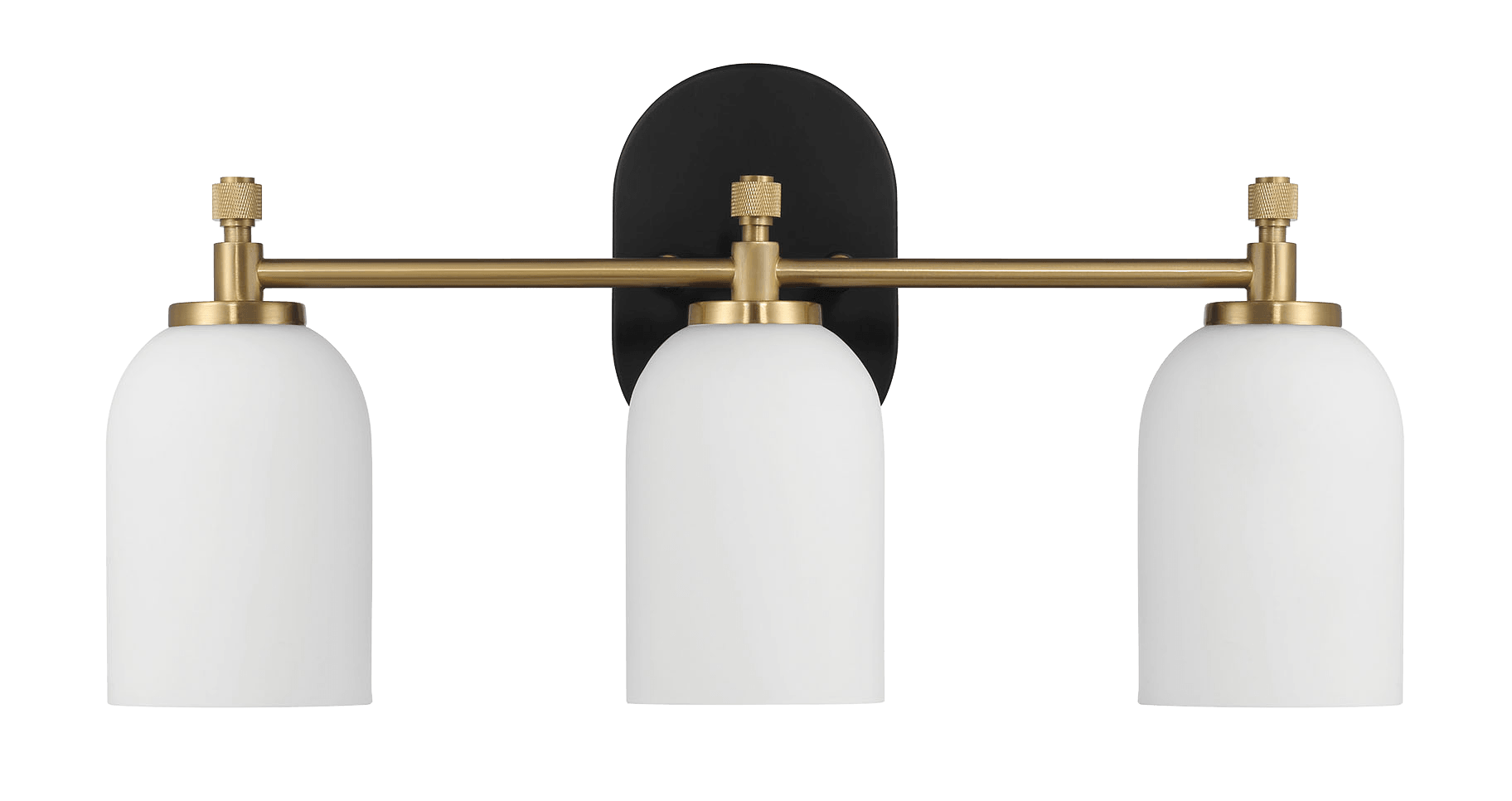 Meadows Three Lights Vanity Brushed Gold Bathroom Wall Light For Bathroom Over Mirror 20.5"W 10.125"H 5.5"E With White Frosted Glass Black,Gold,White Glass,Metal