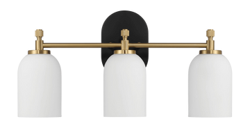 Meadows Three Lights Vanity Brushed Gold Bathroom Wall Light For Bathroom Over Mirror 20.5"W 10.125"H 5.5"E With White Frosted Glass Black,Gold,White Glass,Metal