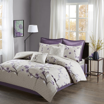 8 Piece Cotton Comforter Set Purple Taupe Cal King California King Purple Taupe Polyester