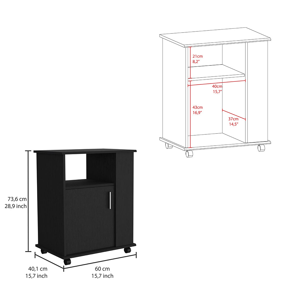 Kit Lower Microwave Cabinet, Single Door, Three Side Shelves Black Black Dining Room Modern Particle Board Particle Board