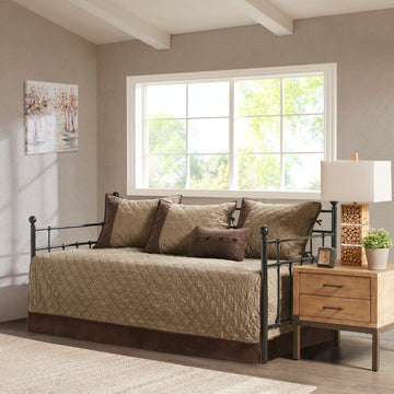 6 Piece Reversible Daybed Cover Set Brown Daybed Brown Microfiber