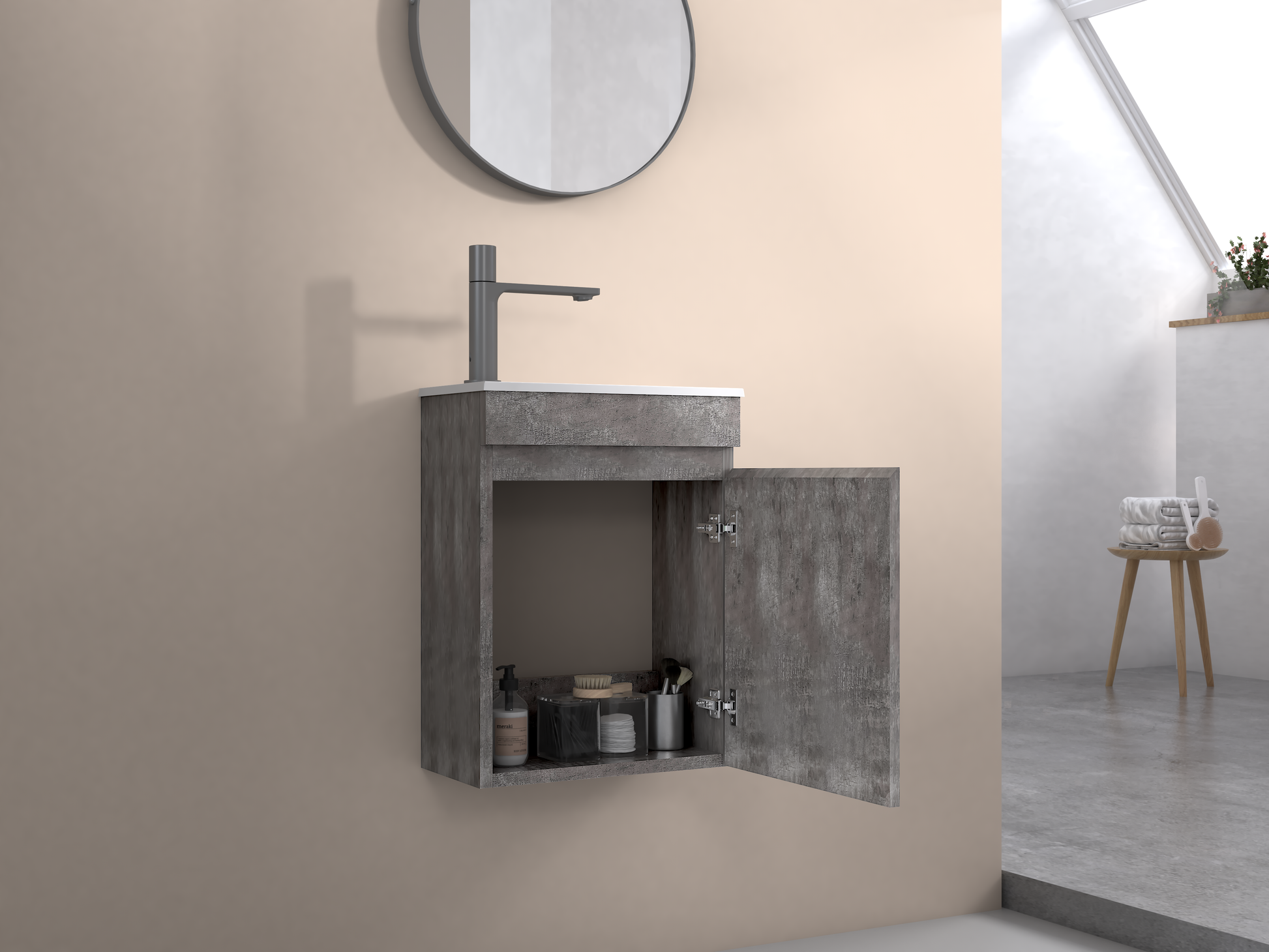 16" Floating Bathroom Vanity With Sink, Wall Mounted Small Bathroom Storage Vanity Cabinet With Resin Top Basin And Soft Close Doors, Dark Birch 24V11 16Db Grey Bathroom Plywood