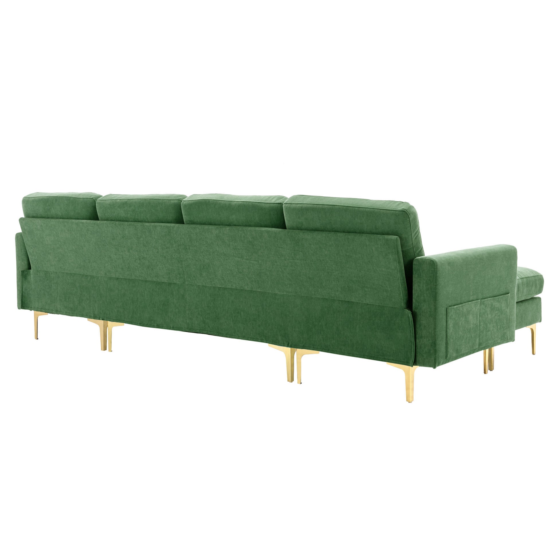 110" L Shape Convertible Sectional Sofa Couch With Movable Ottoman For Living Room, Apartment, Office, Green Green Foam Velvet 4 Seat