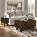 Rectangle Living Room Coffee Table Set, 3 Piece Solid Wood Living Room Table Set, 1 Coffee Table And 2 End Table, Wood Center Table Tea Table Set With Rivet Decoration Legs.Easy Assembly, Espresso Espresso Pine