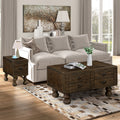 Solid Wood Rectangle Coffee Table For Living Room, 40 Inch Antique Coffee Table With 4 Drawers, Wood Center Table Tea Table With Rivet Decoration Legs.Easy Assembly, Espresso Espresso Pine