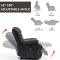 Dual Motor Infinite Position Up To 350 Lbs Electric Medium Size Genuine Leather Black Power Lift Recliner Chair With 8 Point Vibration Massage And Lumbar Heating White Metal Primary Living Space Heavy Duty Pine Black Genuine Leather Power Remote Medium