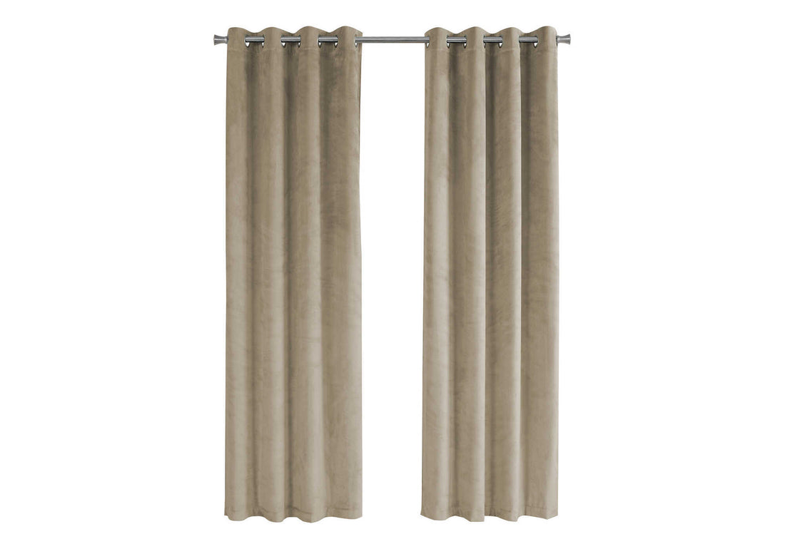 Curtain Panel, 2Pcs Set, 54"W X 95"L, Room Darkening, Grommet, Living Room, Bedroom, Kitchen, Beige Velvet, Contemporary, Modern Beige Polyester