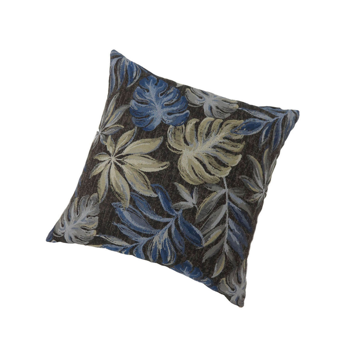 Contemporary Style Leaf Designed Set Of 2 Throw Pillows, Navy Blue Navy Blue Polyester