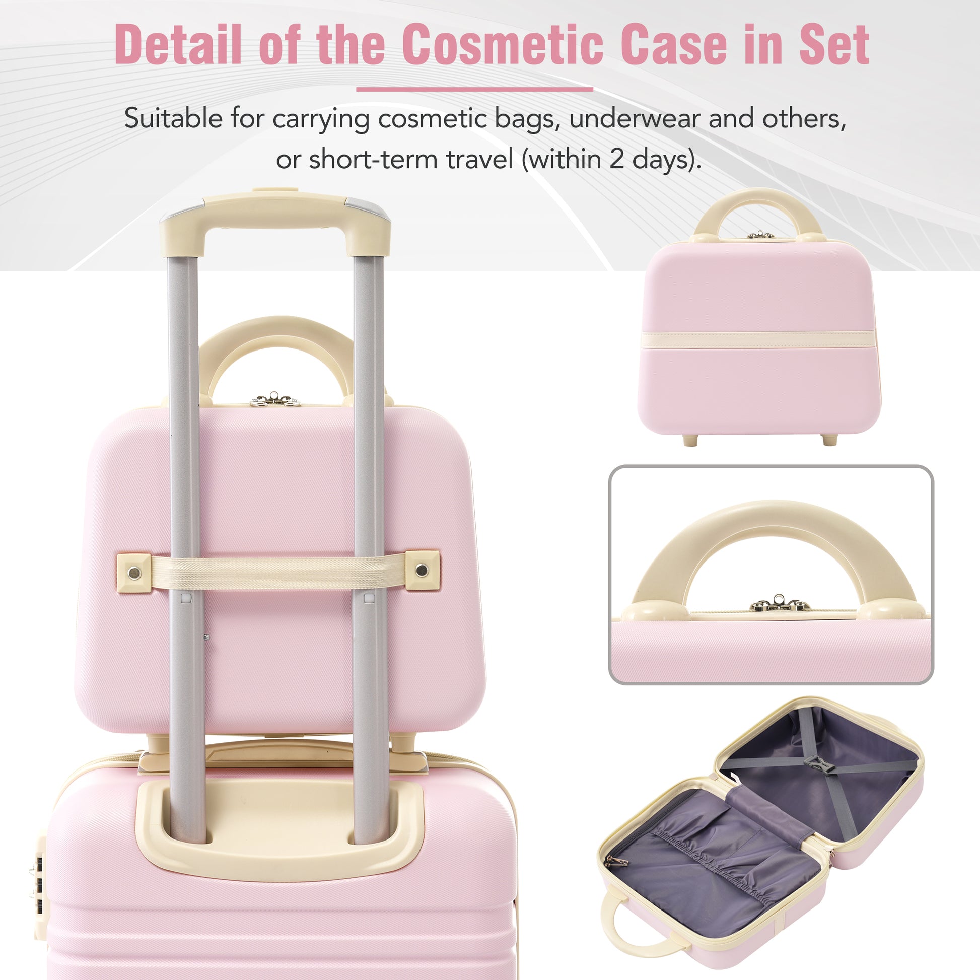 Hardshell Luggage Sets 4 Pieces 20" 24" 28" Luggages And Cosmetic Case Spinner Suitcase With Tsa Lock Lightweight Light Pink Abs