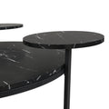 Modern Coffee Table With Two Display Shelves, Black Faux Marble Surfaces, Tripod Inspired Base,Rounded Tabletop Edges Matte Black Mdf