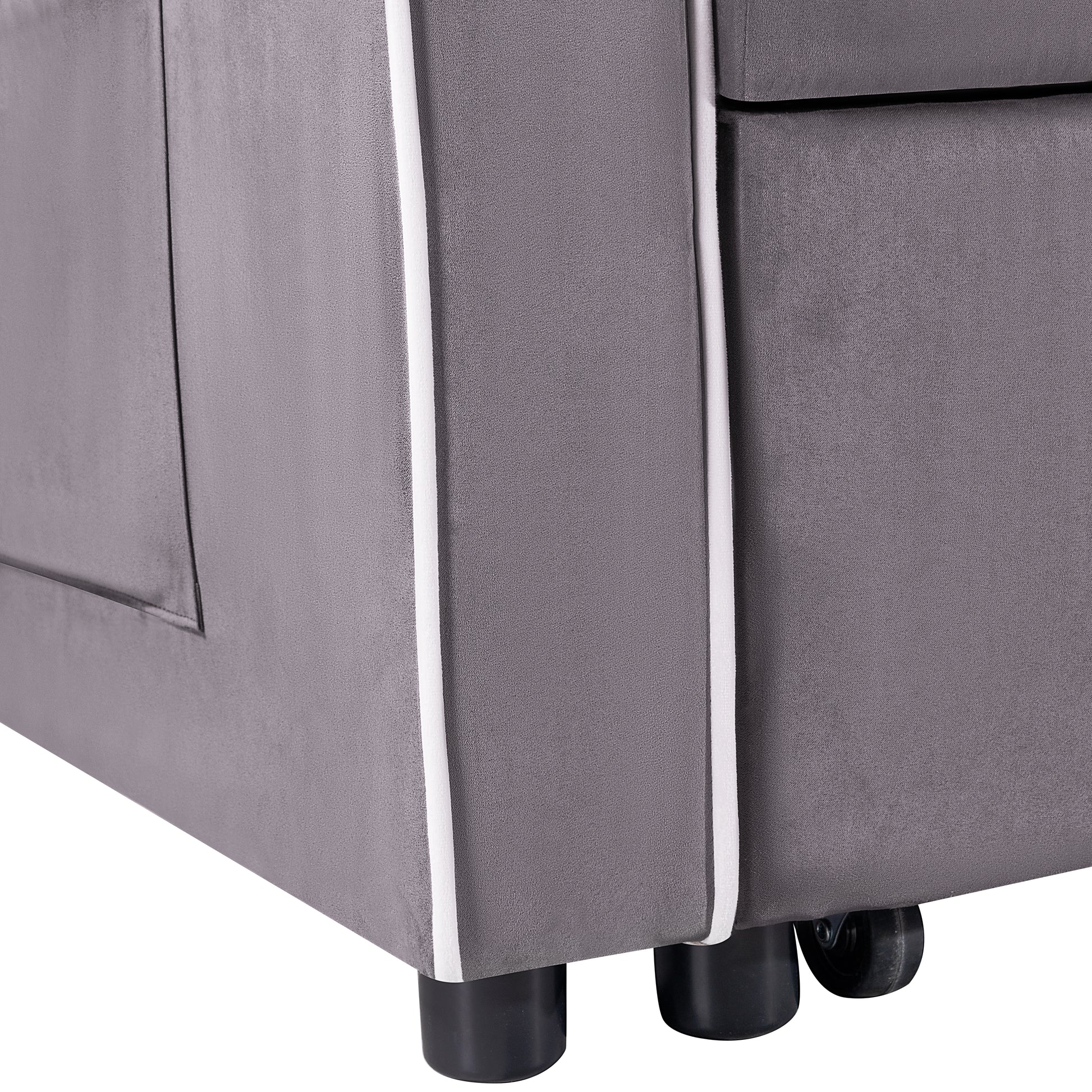 1 Multifunctional Foldable Sofa Bed In 3 Different Lengths, Modern Sofa, Upgraded Suede Fabric, Adjustable Backrest, With Usb Port, Ashtray, And Rotating Telephone Stand Gray Suede Plywood 2 Seat