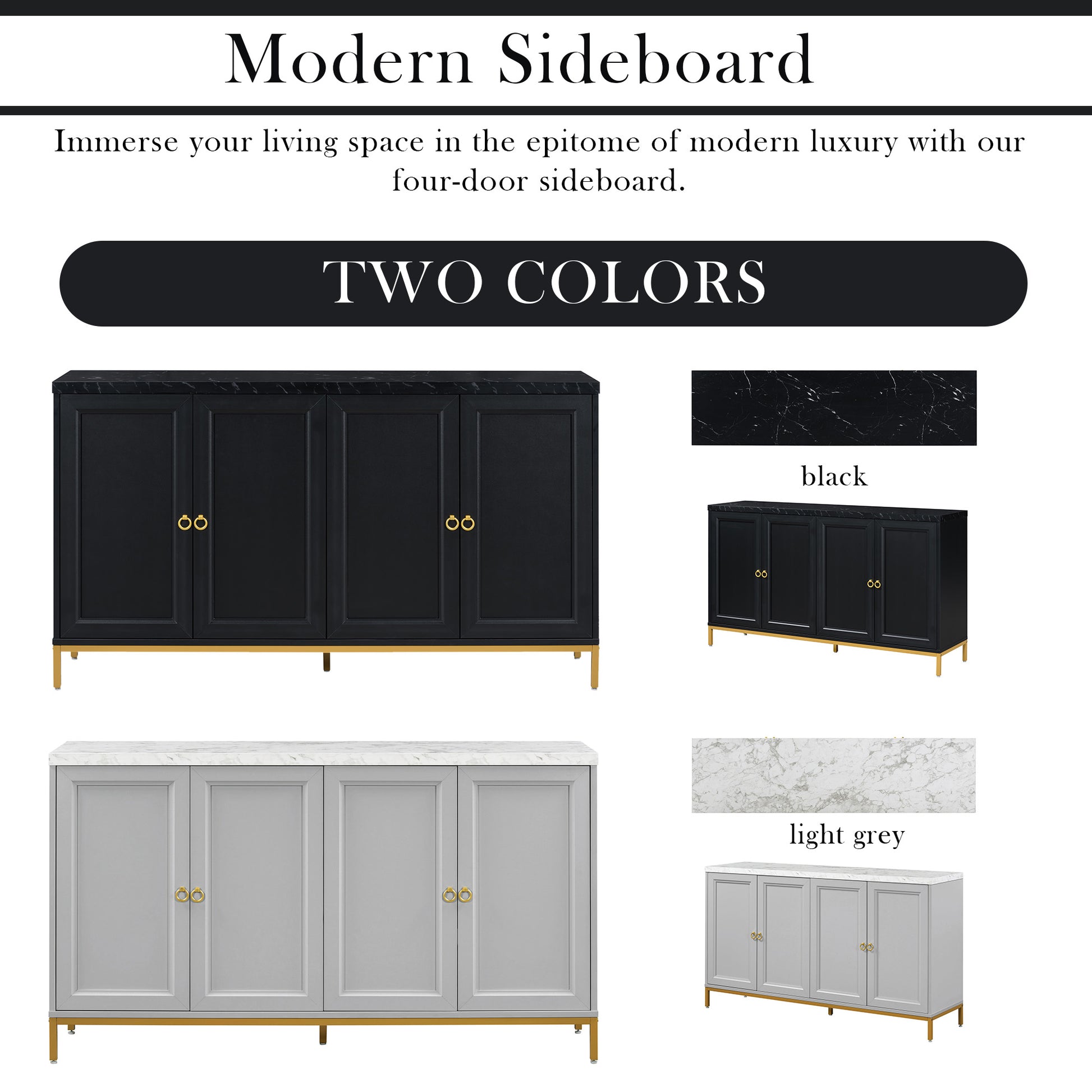 Modern Sideboard With Extra Large Storage Space With Metal Handles And Support Legs For Living Room And Dining Room Light Grey Light Gray Mdf
