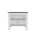 Aztec Kitchen Island In Melamine With Open Storage, Grey White Grey White Kitchen Modern Rectangular Pine Particle Board Melamine Medium 40 55In