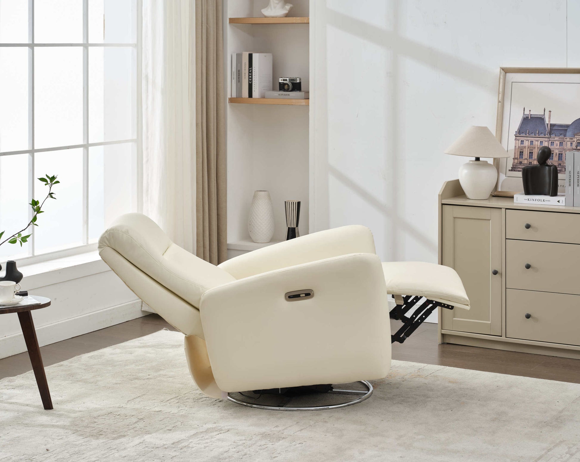 Swivel Glider Recliner Chair, 270 Power Recliner Rocking Chair Nursury Chair For Living Room Bedroom Apartment White Faux Leather