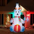 Outsunny 7Ft Christmas Inflatables Outdoor Decorations Polar Bear With Penguin On Head With Candy Cane And Gift Box, Blow Up Led Yard Christmas Decor For Lawn Garden Party White Polyester