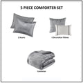 5 Piece Crinkle Velvet Comforter Set Silver Full Queen Full Silver Polyester