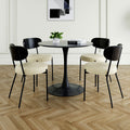 Modern Grey Simple Pu Dining Chair Upholstered Chair Family Bedroom Stool Back Dressing, Black Round Table Set, Bentwood Covered With Ash Veneer Chair Back, Chair Black Metal Legs Set Of 5 Black Mdf