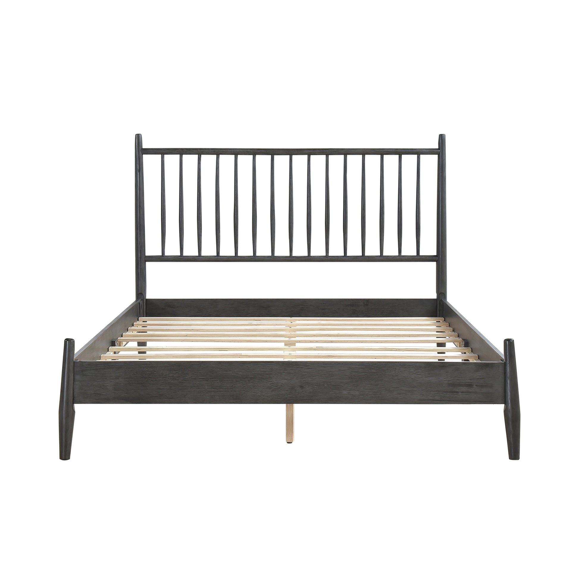 Mid Century Modern Design Full Platform Bed 1Pc Gray Finish Wooden Bedroom Furniture Vertical Slats Headboard, Bed In A Box Box Spring Not Required Full Gray Wood Bedroom Mid Century Modern Slat Beds Wood
