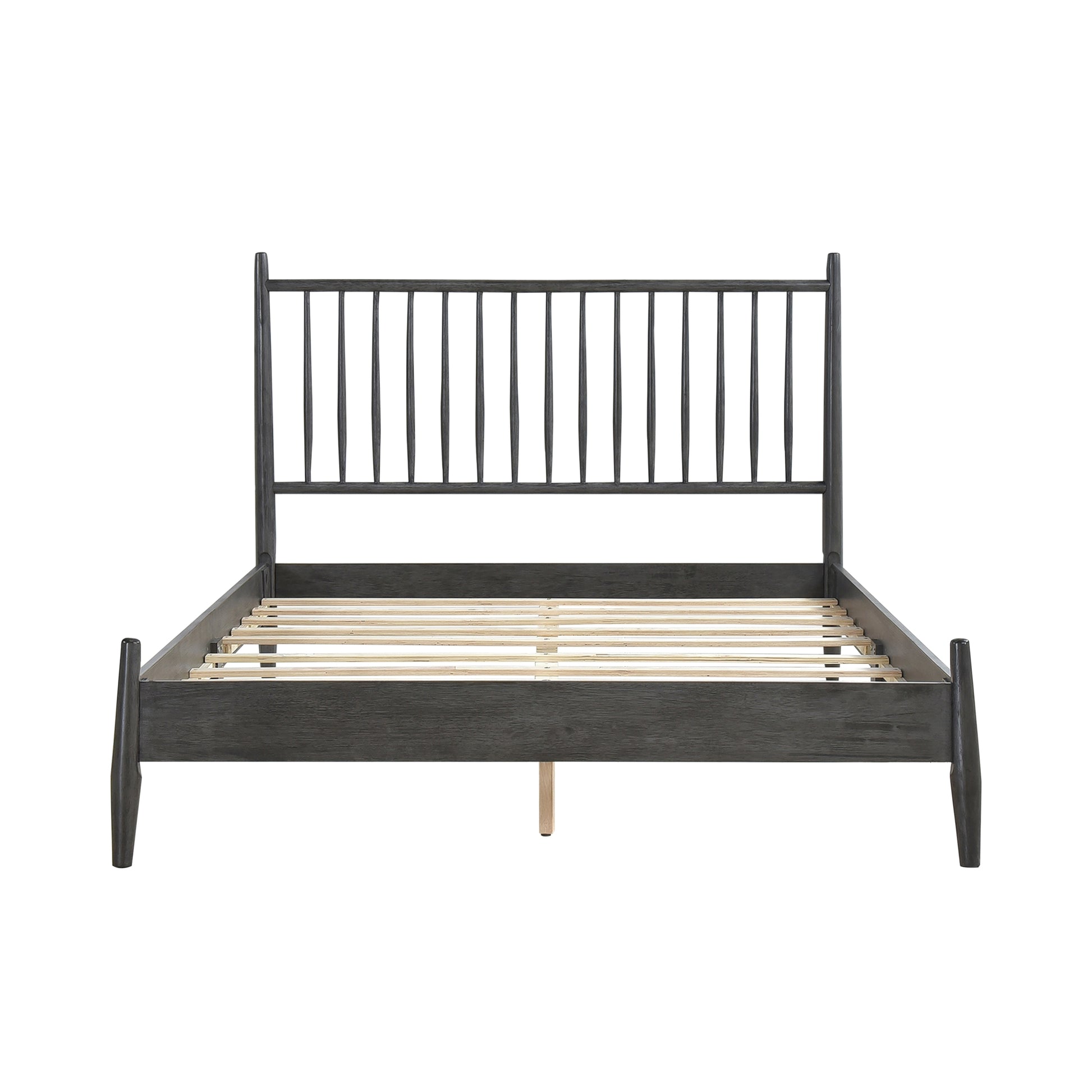 Mid Century Modern Design Queen Platform Bed 1Pc Gray Finish Wooden Bedroom Furniture Vertical Slats Headboard, Bed In A Box Box Spring Not Required Queen Gray Wood Bedroom Mid Century Modern Slat Beds Wood