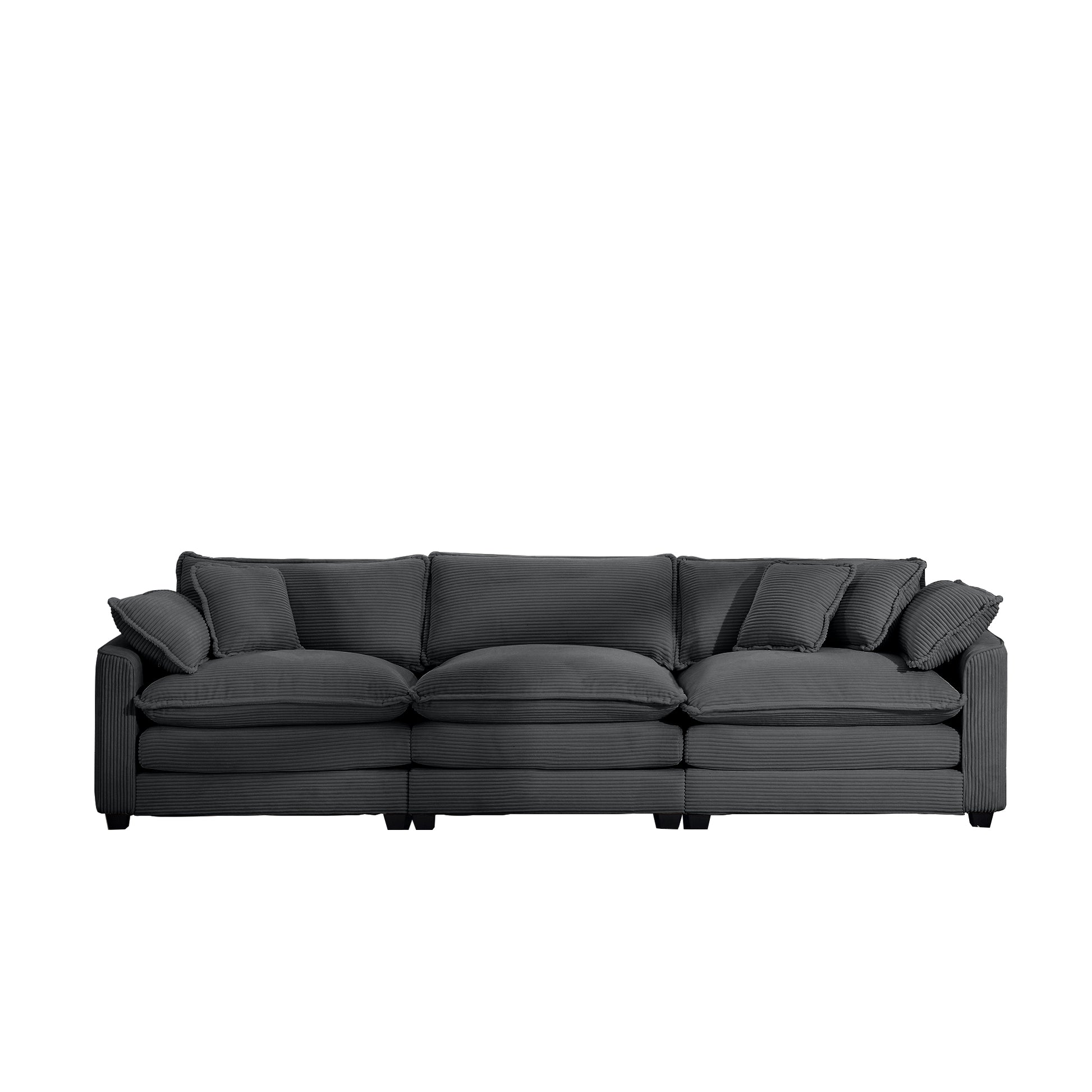 Mid Century Modern Sectional Sofa 3 Seater Sectional Sofa With 2 Arm Pillows And 3 Pillows, Living Room Sectional Grey Corduroy Fabric Grey Corduroy 3 Seat