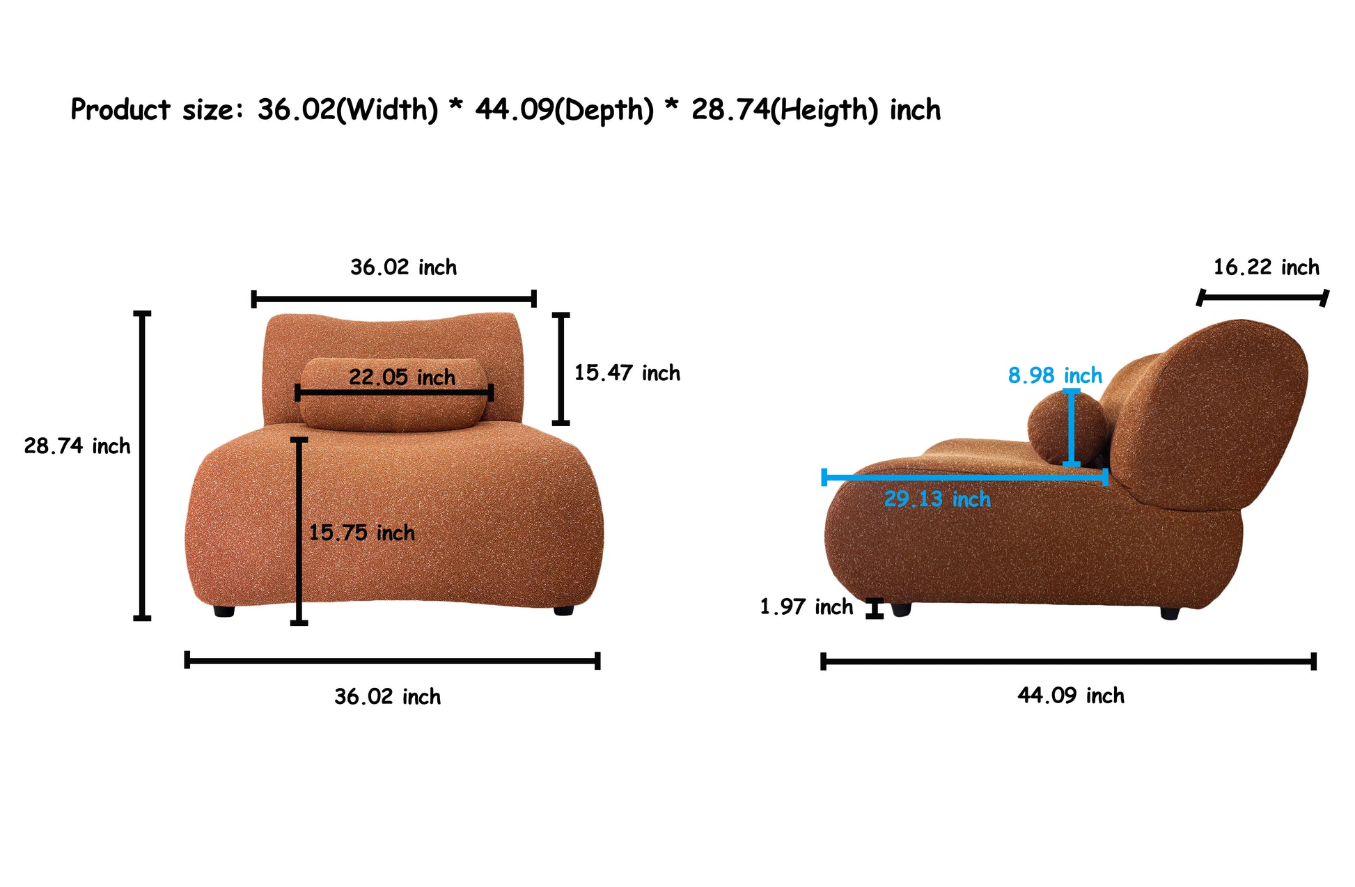 Modern Modular Chenille Sofa Set, 5 Pieces Living Room Couch With 70 Reclined Backrest & Cylindrical Pillows, Rust Orange Upholstery, Sectional Sofa For Large Spaces, Home & Office Orange Chenille 5