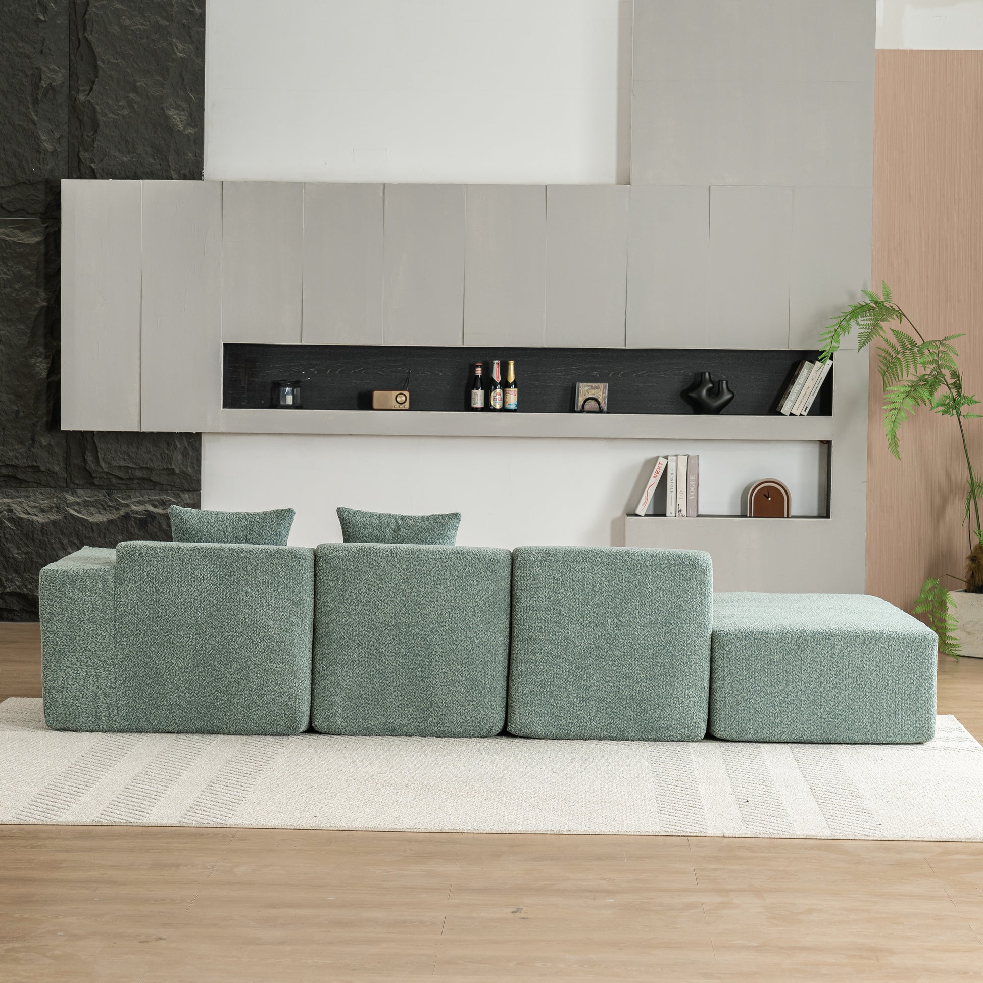 116.5" Sectional Sofa Full Compressed Sofa Couch Free Combined Sofa For Living Room, Green Green Foam Polyester 4 Seat