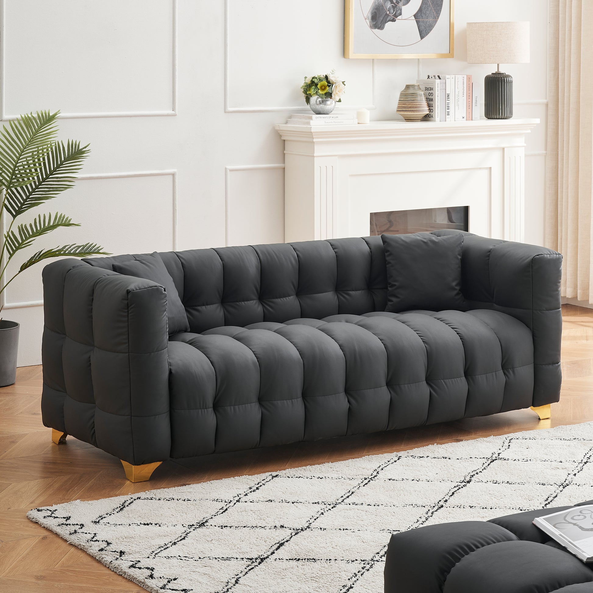 80 Inches Long, 21.7 Inches Deep, American Body Structure, Technology Fabric Sofa, 3 Seats Waterproof And Stain Proof, Black Anti Cat Paw Sofa Black Polyester Blend 3 Seat