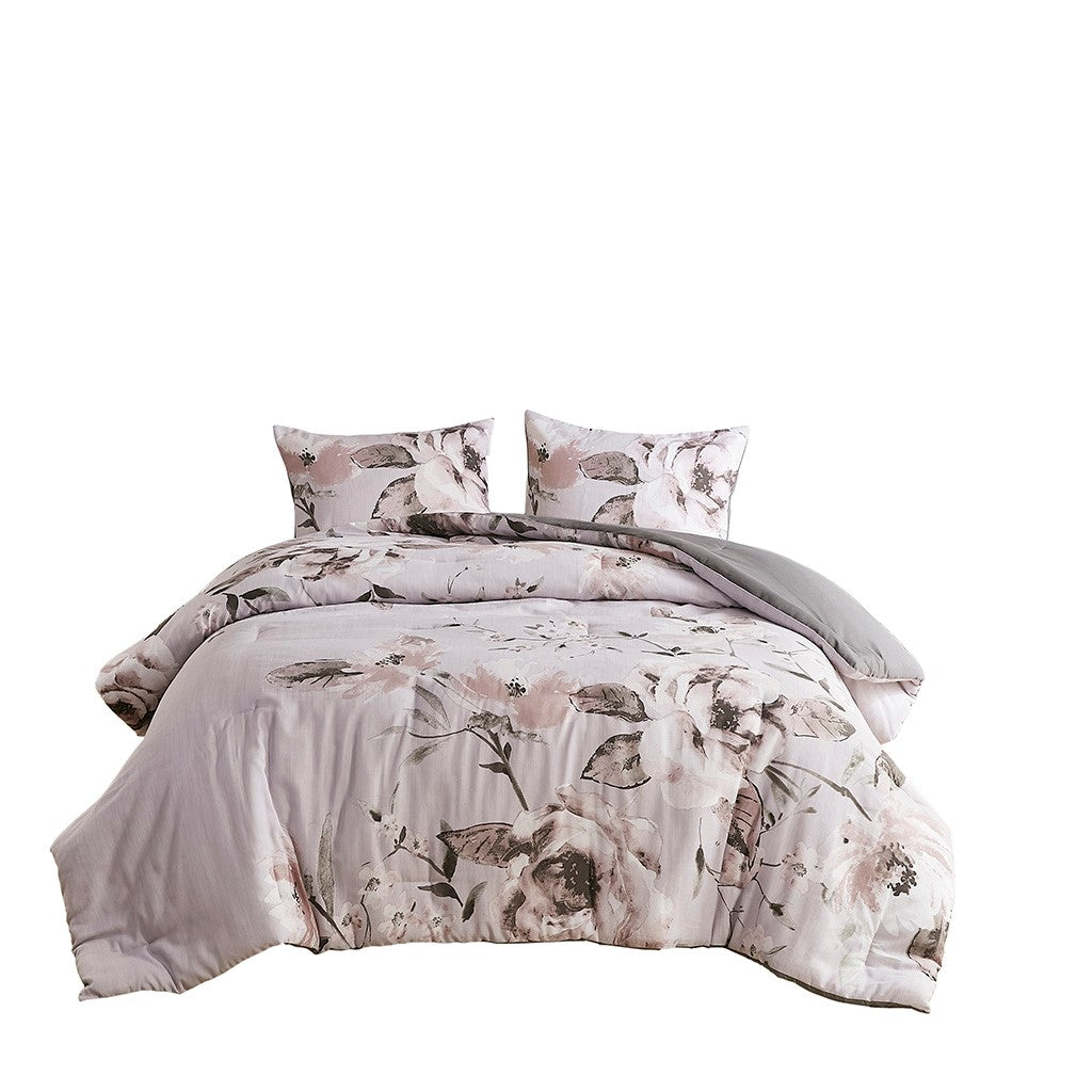 3 Piece Floral Printed Comforter Set Lilac Full Queen Full Lilac Cotton