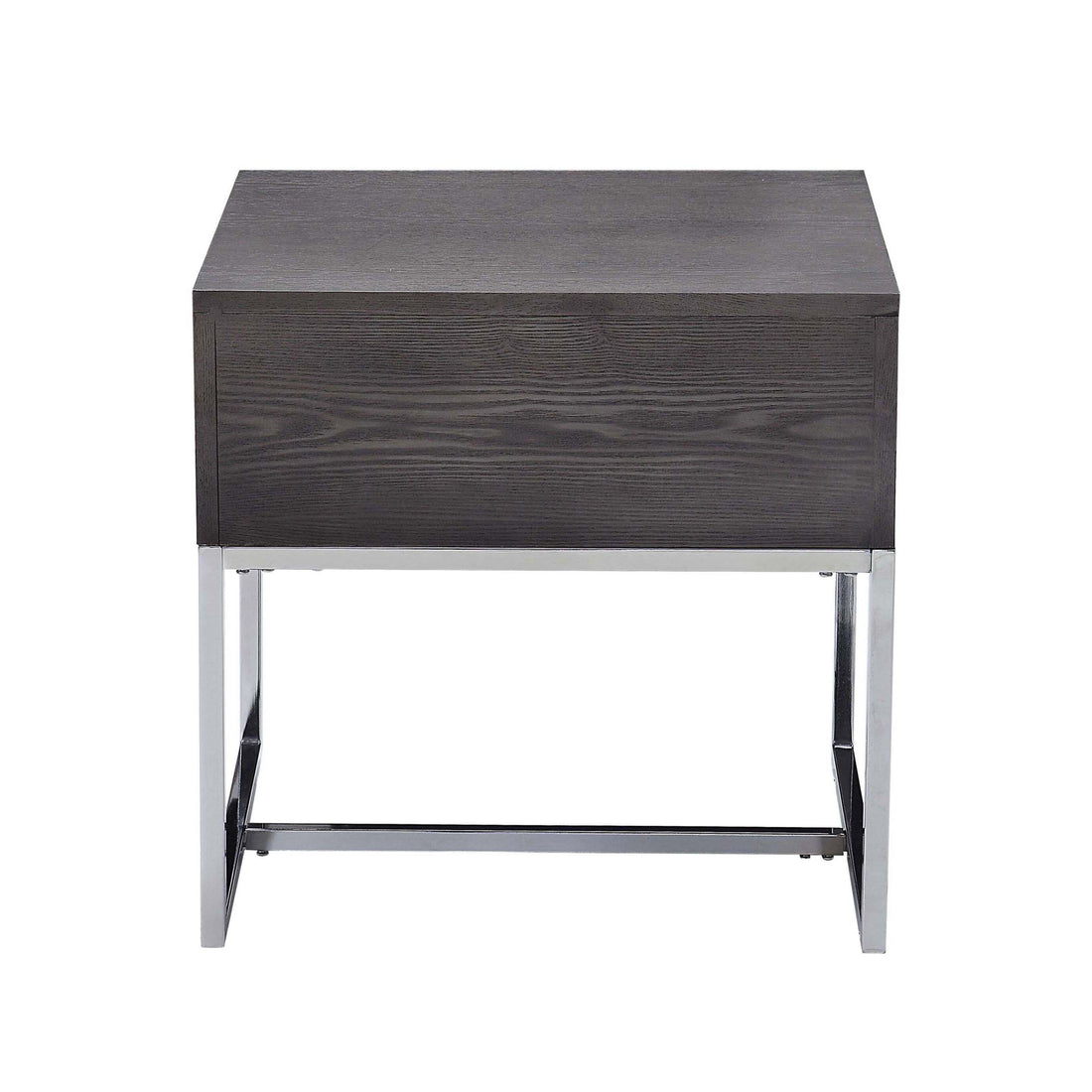 Grey Oak And Chrome Storage End Table Oak Silver Gray Primary Living Space Modern Oak Drawers Rectangular Wood Metal Sled