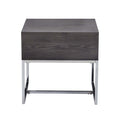 Grey Oak And Chrome Storage End Table Oak Silver Gray Primary Living Space Modern Oak Drawers Rectangular Wood Metal Sled