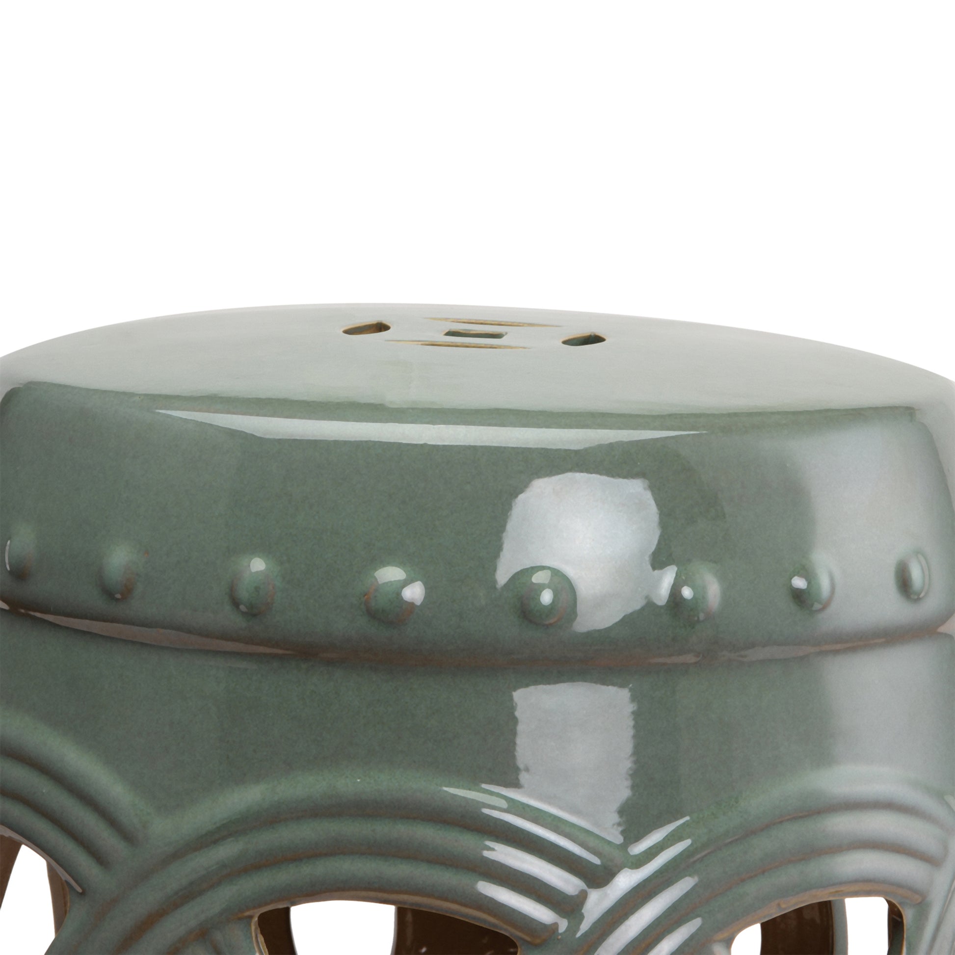 Outsunny 14" X 17" Ceramic Garden Stool With Double Coin Knotted Ring Design & Strong Glazed Material, Decorative End Table, Home Collection, Green Green Porcelain