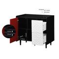 Sideboard Buffet Cabinet, Black Storage Cabinet With Red Doors2 Drawers With Unique Panel Styling And 2 Open Storage Compartment, Modern Coffee Bar Cabinet Accent Cabinet For Kitchen, Dining Room Black Red Mdf