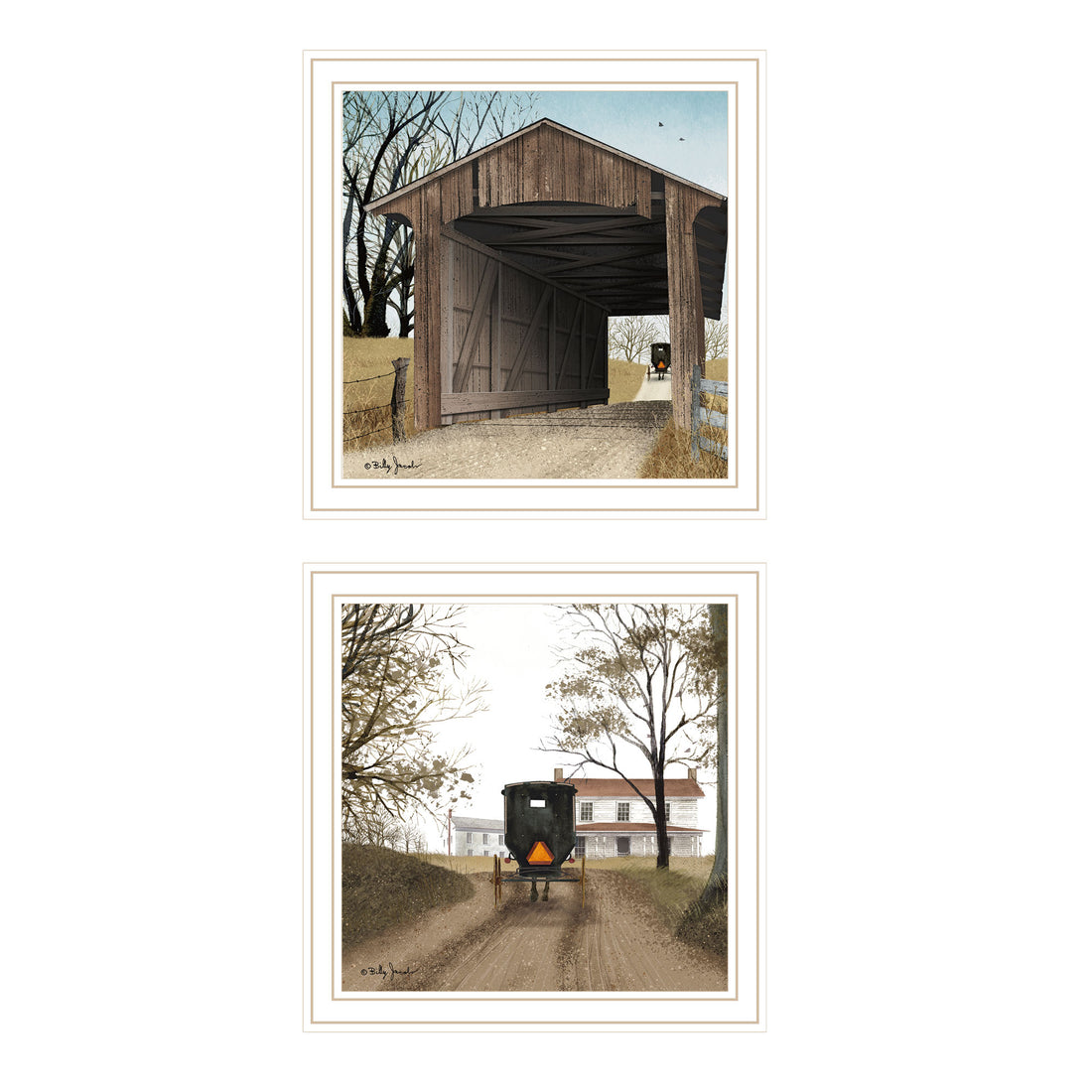 2 Piece Vignette Headin' Home, Miller'S Creek Bridge White Framed Wall Art For Living Room, Bedroom Wall Art Print For Home Decor By Billy Jacobs Multicolor Wood Paper