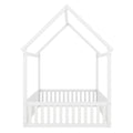 Full Size Wood House Bed With Fence And Door, White Old Sku: Wf303134Aak Box Spring Not Required Full White Wood Bedroom Bed Frame Pine