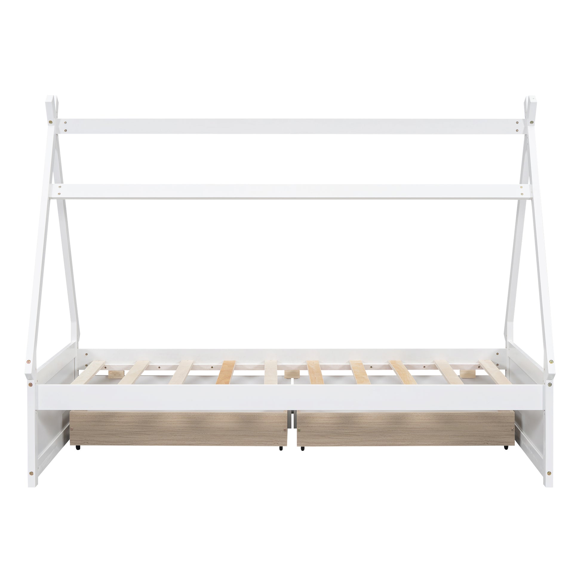 Twin Size House Platform Bed With Two Drawers,Headboard And Footboard, White Twin White Pine