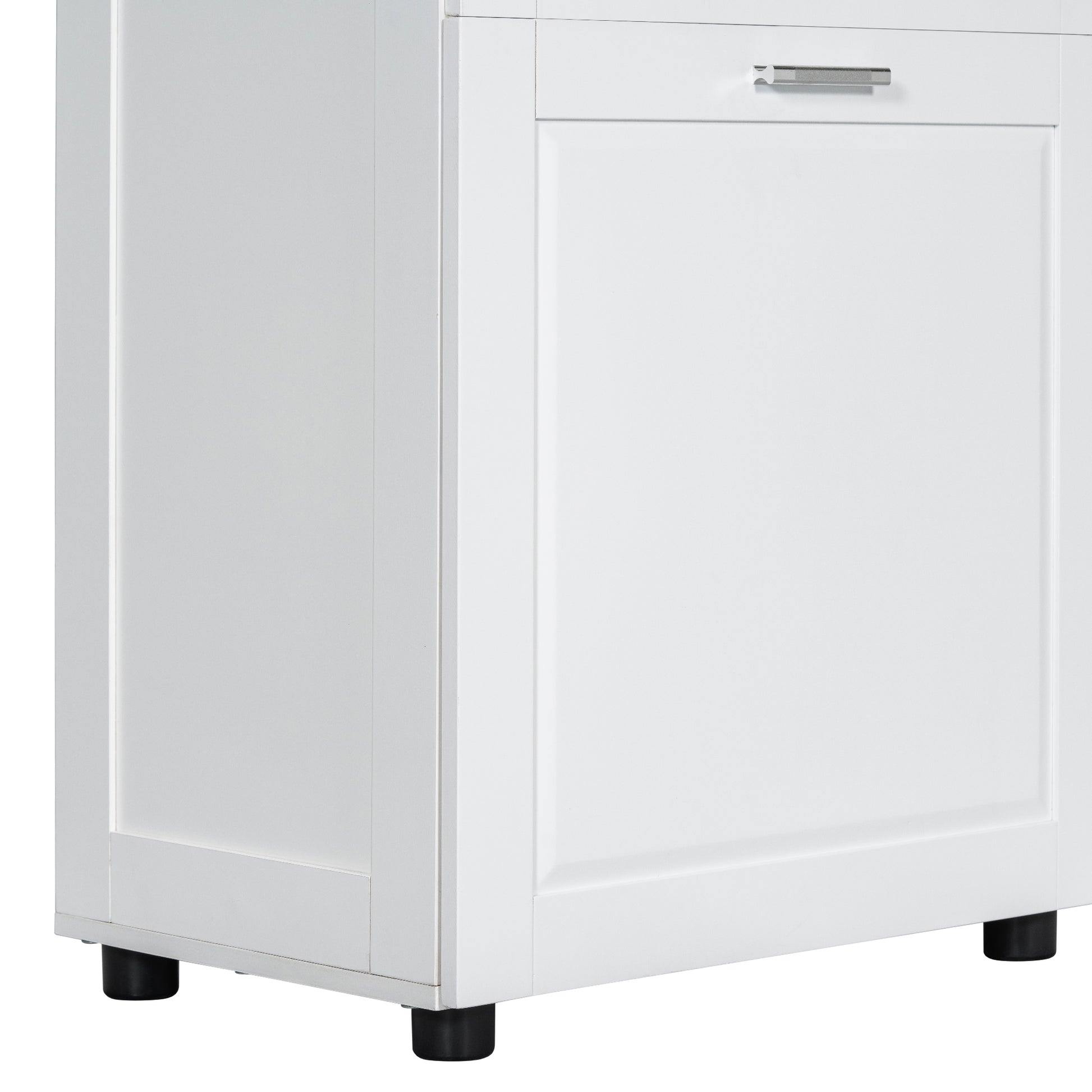 Tall Bathroom Cabinet With Laundry Basket, Large Storage Space Tilt Out Laundry Hamper And Upper Storage Cabinet, White White Mdf