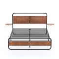 Queen Size Metal Bed Frame With Upholstered Headboard, With Wireless Charging And Usb A & Usb C, Touch Led Light,Oval Shaped Platform Bed With Under Bed Storage, No Box Spring Needed, Vintage Brown Box Spring Not Required Queen Antique Brown Metal